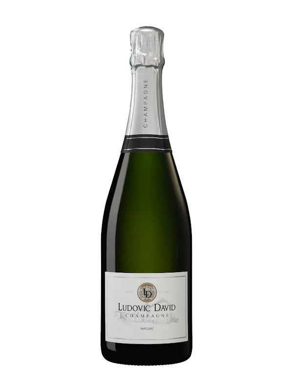 Ludovic David Brut Nature champagnefles 75 CL, wit etiket, zilveren hals
