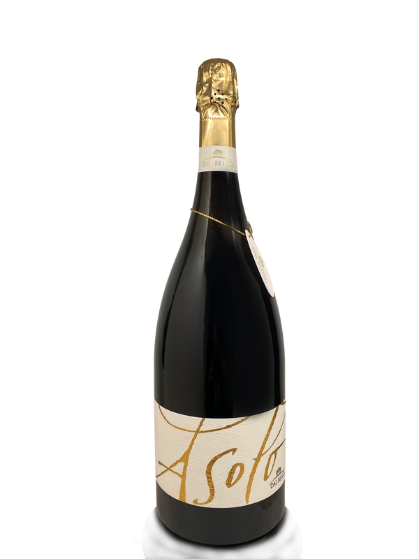 Asolo Prosecco Superiore DOCG Demi Sec Magnum 150 CL fles met goudkleurige folie en wit etiket met sierlijke tekst